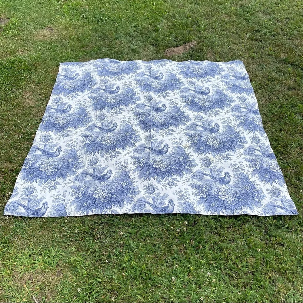 Tessitura Toscana Telerie Italy Cotton Square Tablecloth & 3 Napkins Blue White